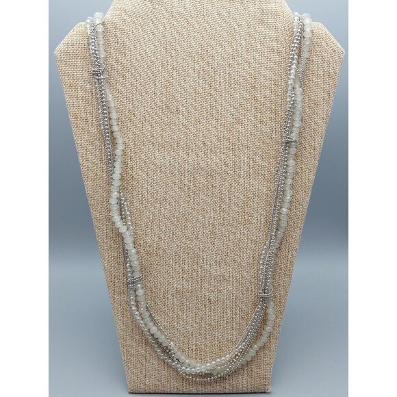 Agatha Silver Tone Chain & Crystal Glass Bead Multi Media Strand Necklace 32" - Picture 3 of 7